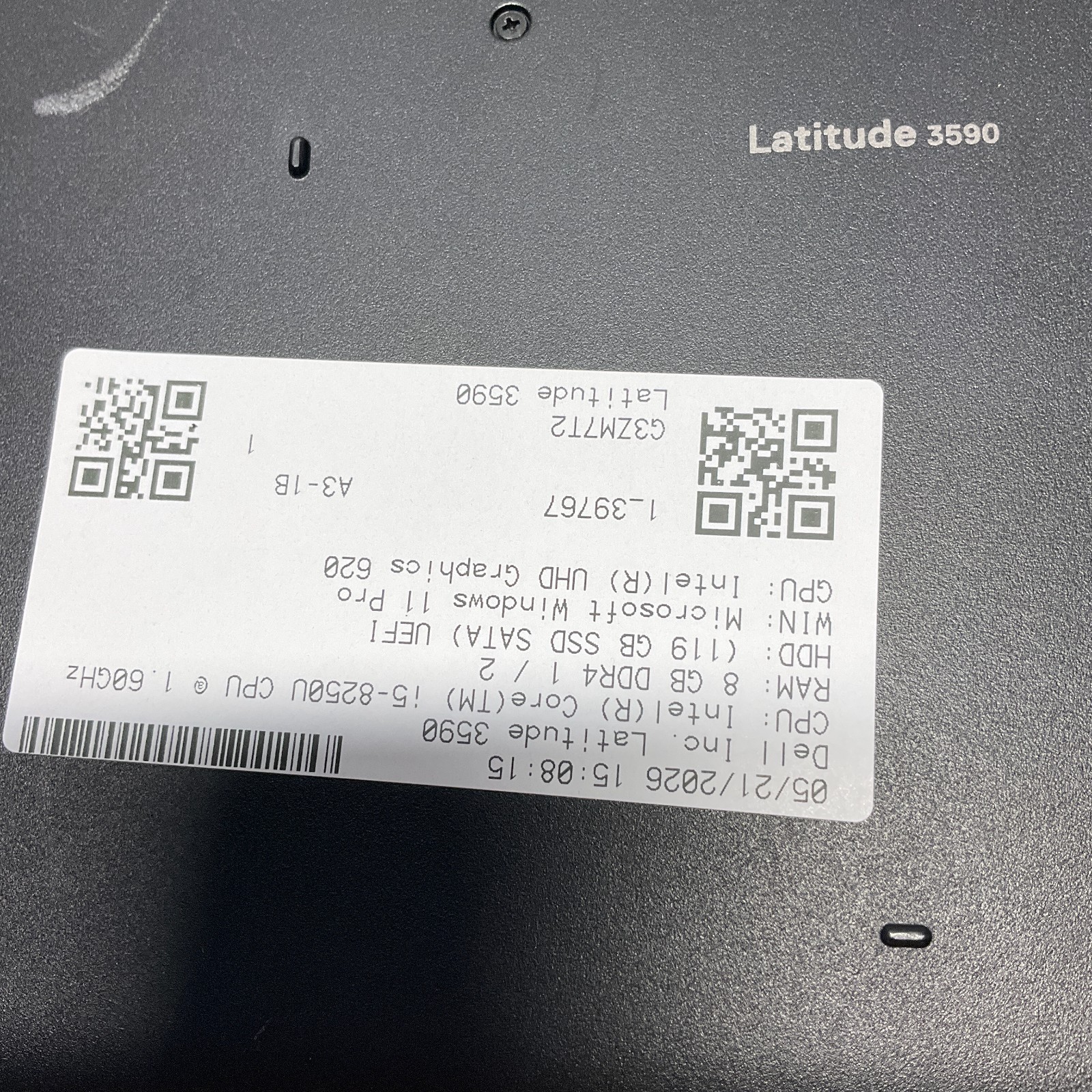 Dell Latitude 3590 Laptop i5-8250U 1.60GHz 8GB RAM 128GB SSD 15.6″ NO AC WIN 11