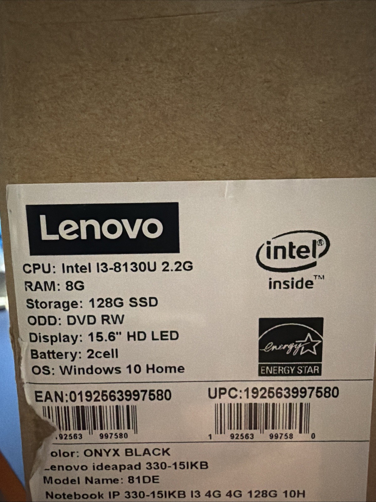 Lenovo 81DE00LCUS IdeaPad 330 Intel Core i3-8130U 128GB 8GB 15.6in. Laptop