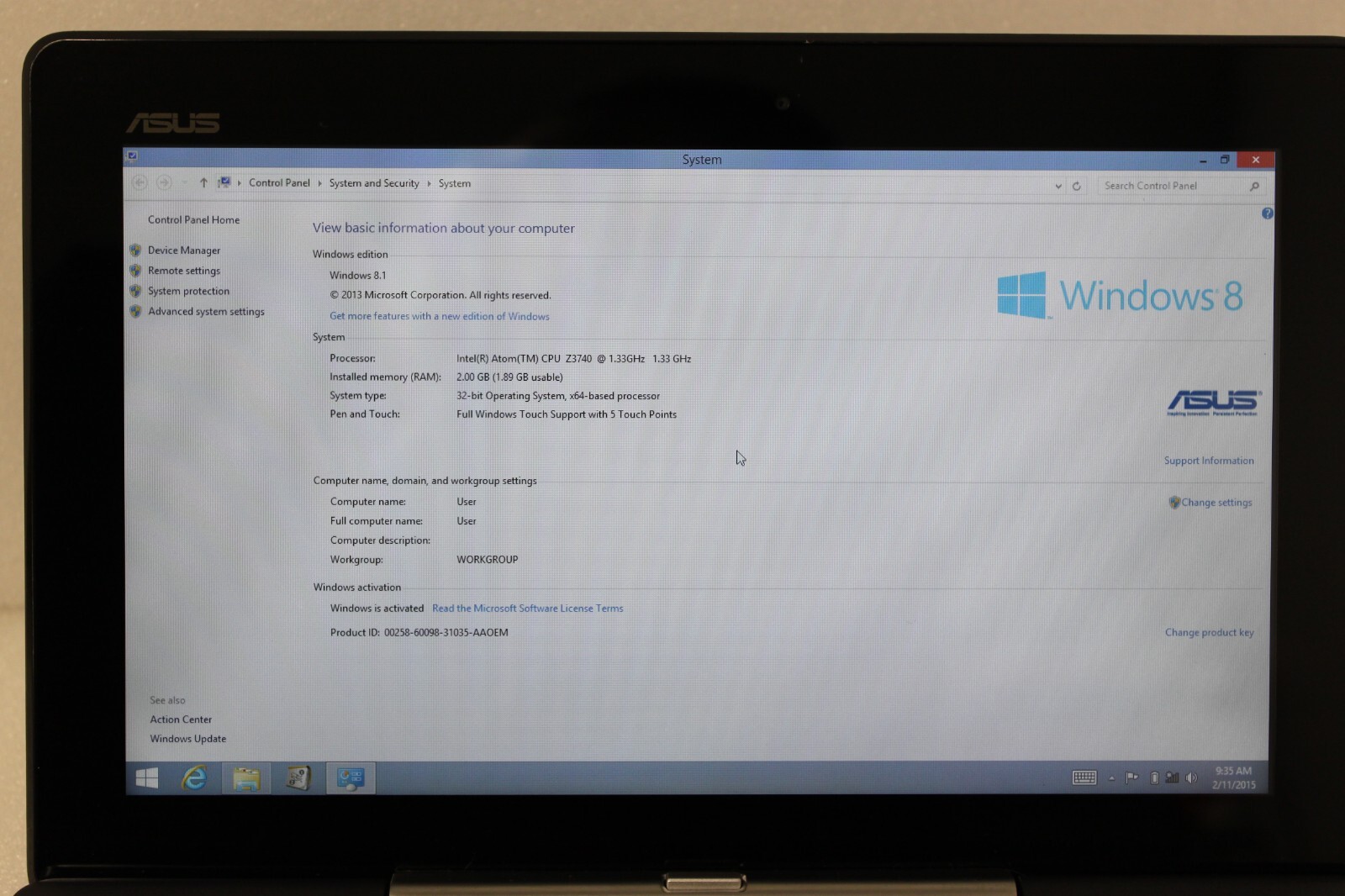 ASUS T100T 10.1in. 62GB, Intel Atom, 1.33GHz, 2GB Convertible 2-in-1 Win8