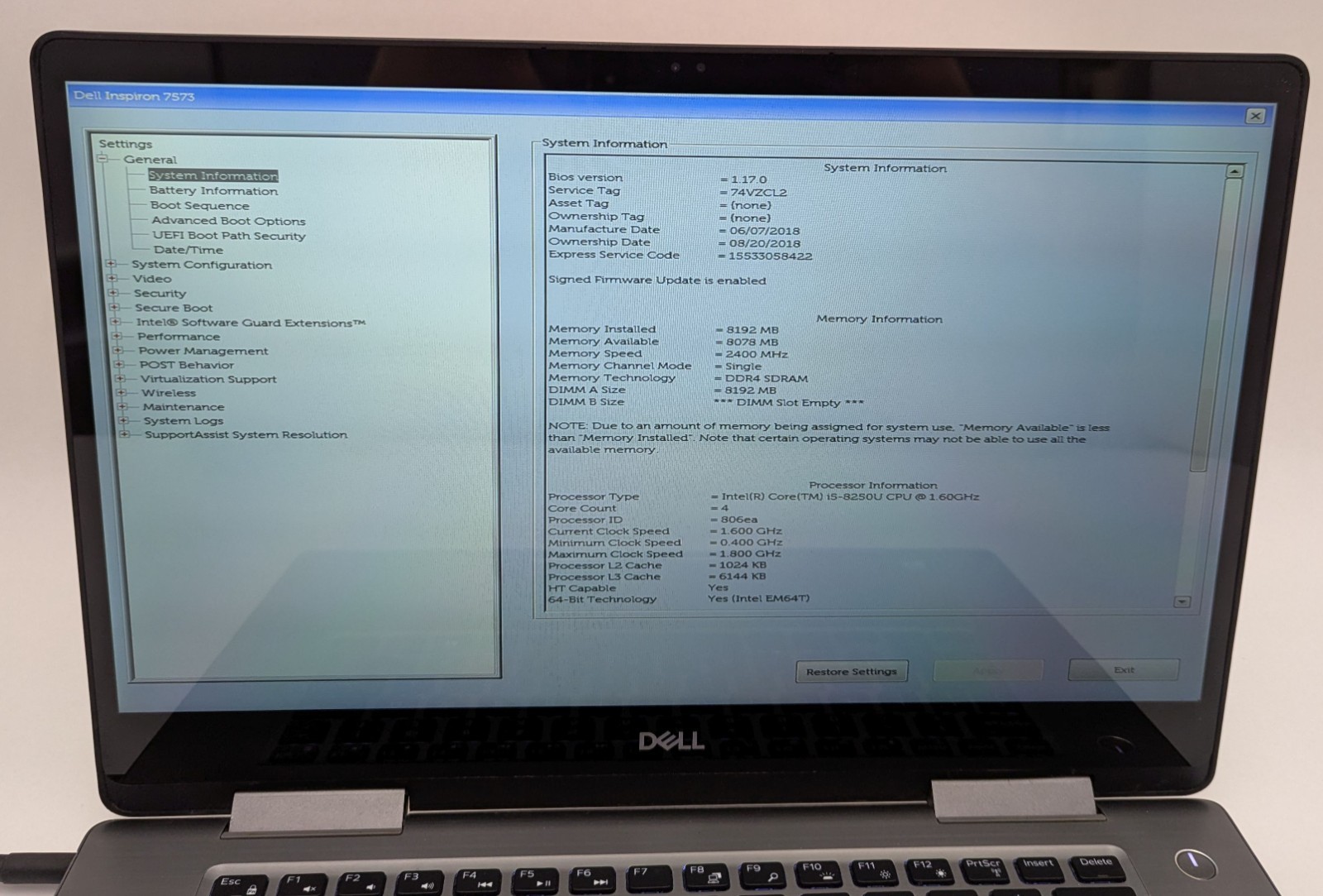 Dell Inspiron 7573 2-in-1 15.6″ Laptop i5-8250U 1.60GHz 8GB RAM POWER ISSUE