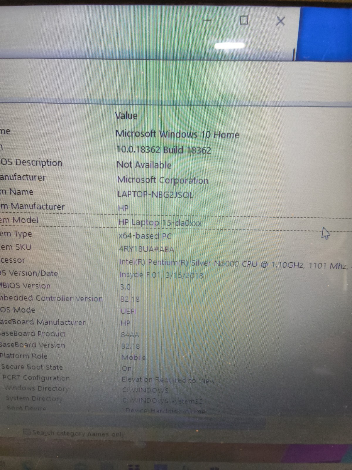 HP Laptop MODEL 15-da0xxx Intel Pentium Silver N5000 Cpu / 8 Gb Ram / *SEE DESC*