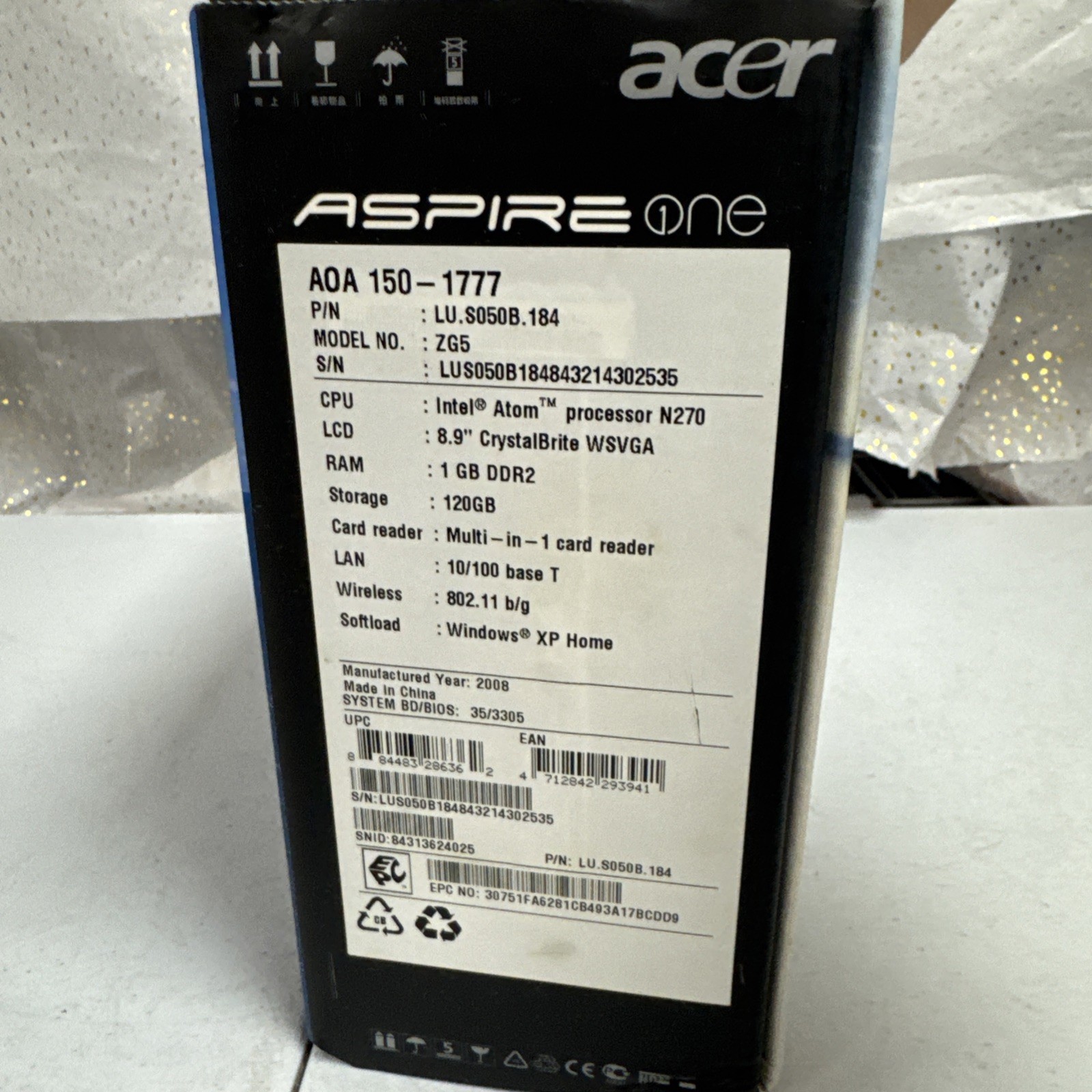 Acer Aspire One Laptop 8.9” Intel Atom N270 120gb 1gb DDR2