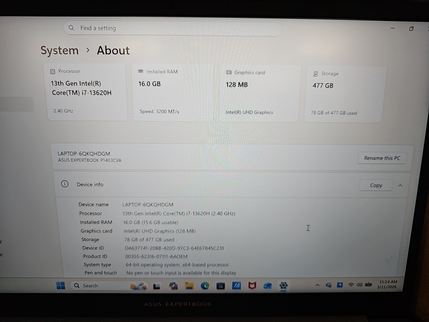 Asus Expertbook Intel i7 P1403CVA