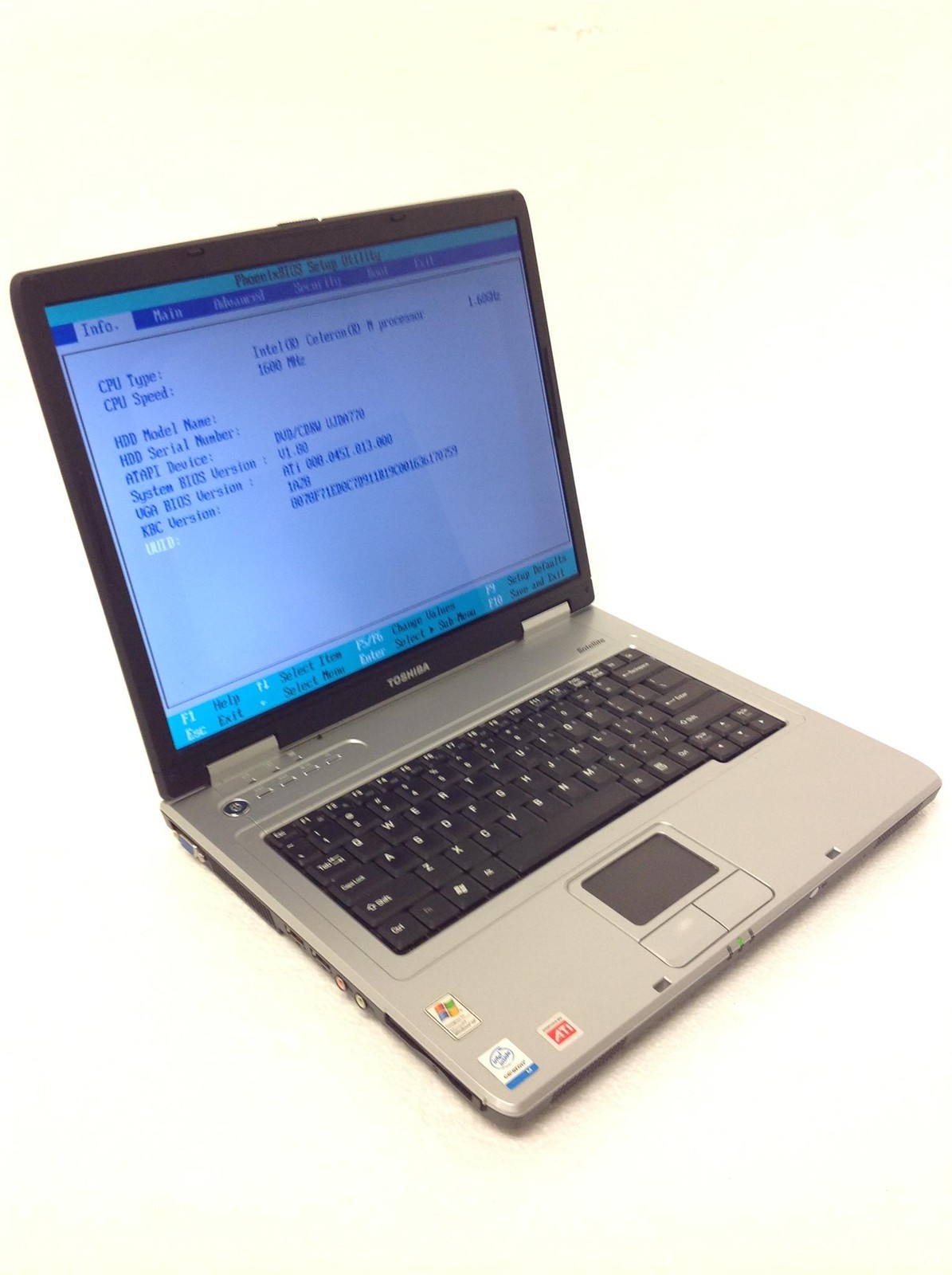 Toshiba Satellite L25-S121 15″ Laptop Intel Celeron M 1.60Ghz w/640KB Ram, No HD