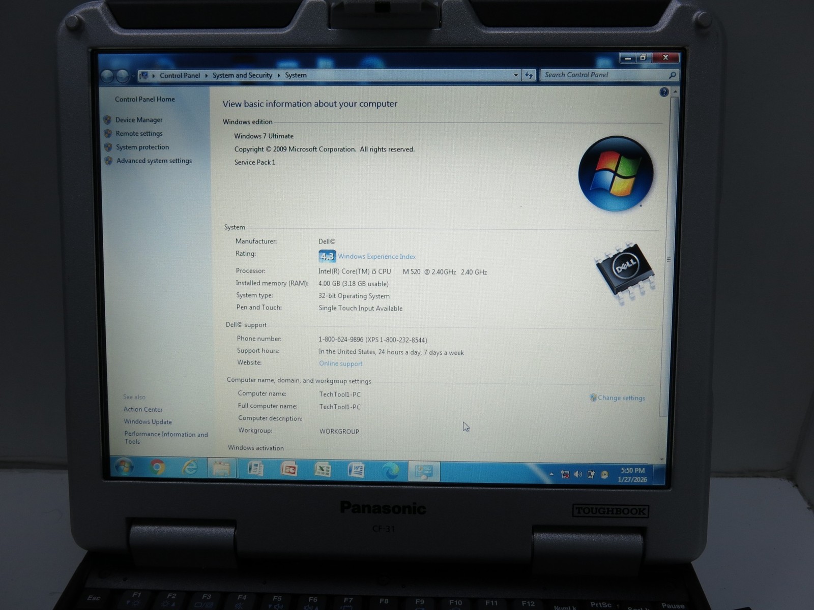 Panasonic Toughbook CF-31 MK1 | i5-520M 2.4GHz 4GB | Touch | Powers ON |