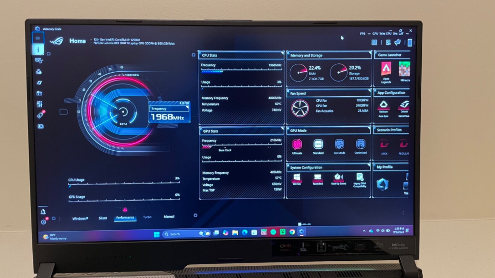 ASUS ROG Strix Scar G733Z Laptop NVIDIA RTX 3070ti 32GB DDR5 1TB NVMe i9-12900H