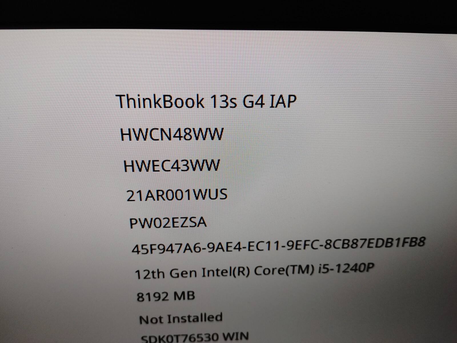 Lenovo ThinkBook 13s G4 Core i5-1240P @ 2.11GHz, 8GB RAM, NO SSD ,FOR PARTS / Re