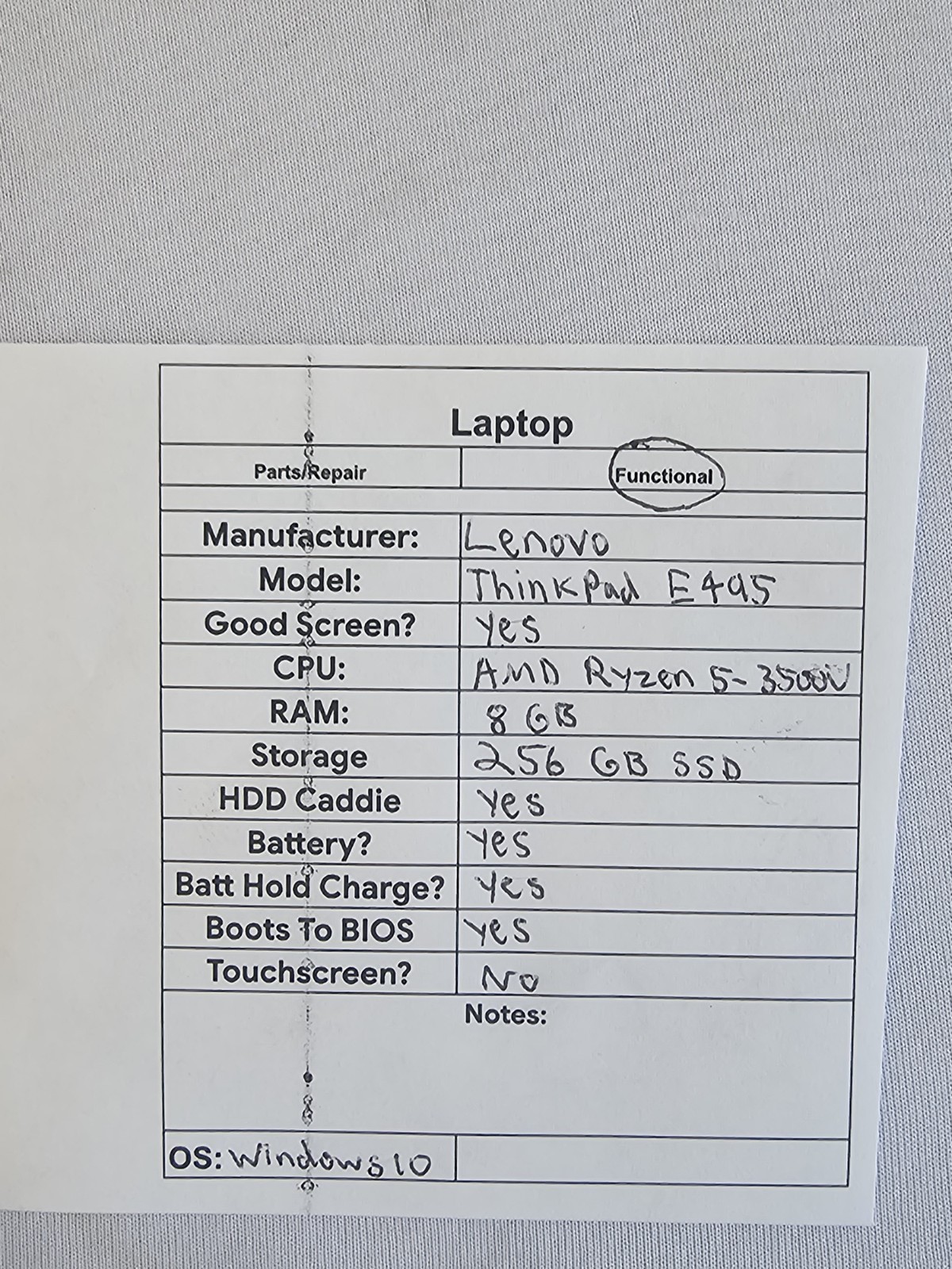 Lenovo ThinkPad E495 Laptop – AMD Ryzen 5-3500u – 8GB RAM – 256GB SSD – Win 10