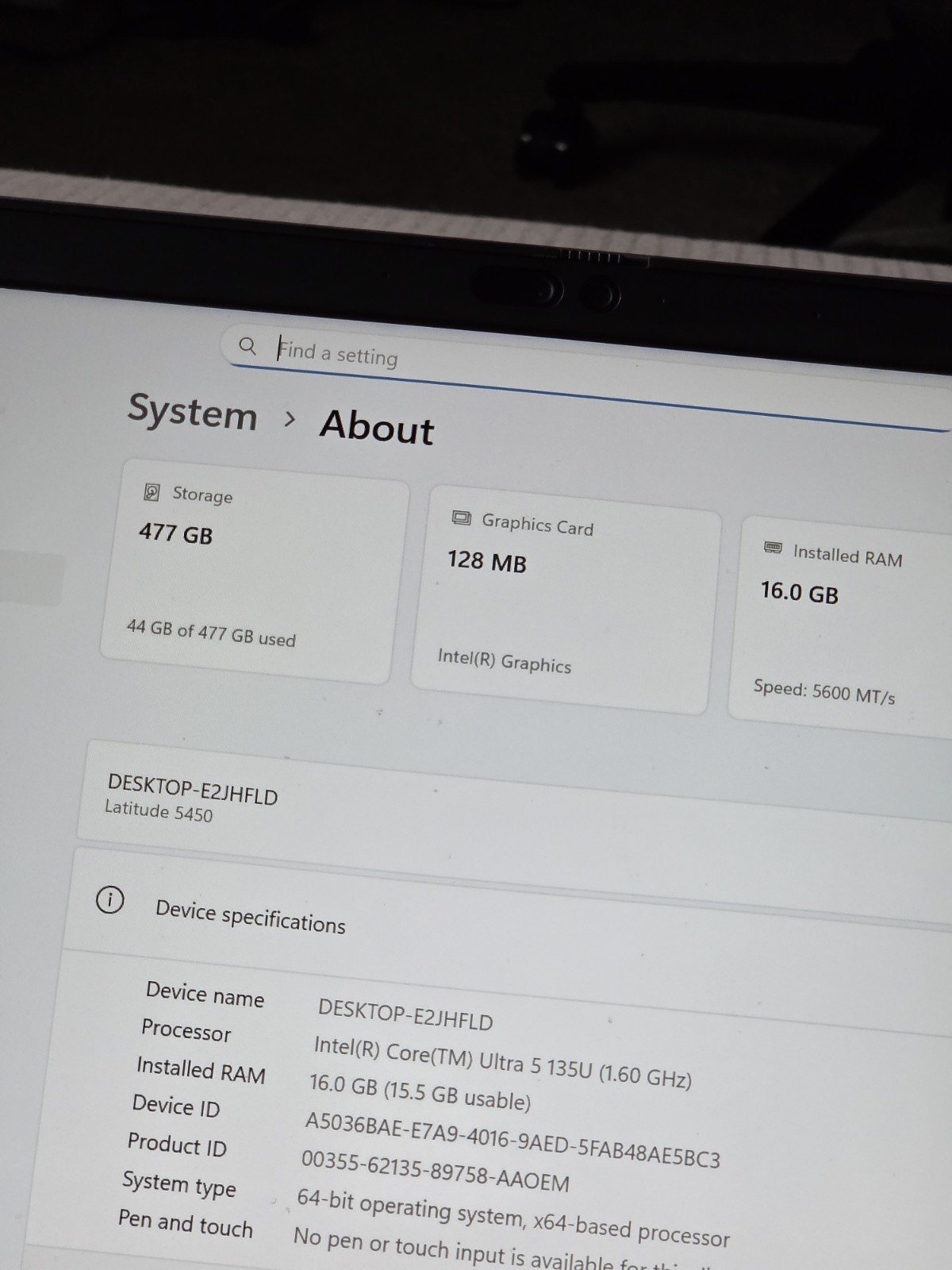 Dell Latitude 5450 14″ FHD Core Ultra 5 135U 16GB RAM 512GB SSD ProSupport 2028
