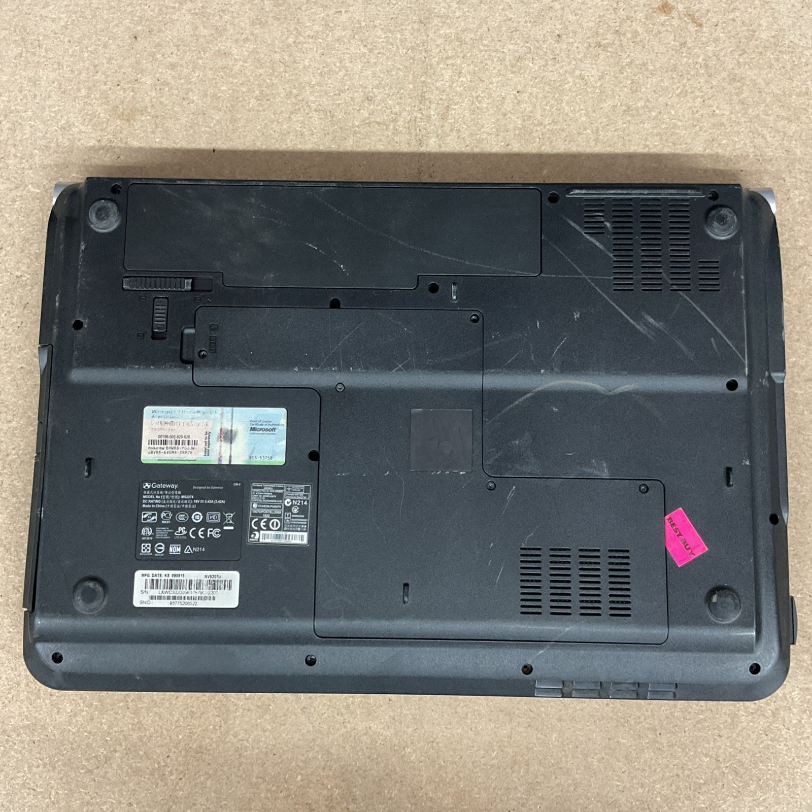 Gateway Model MS2274 Laptop Computer 15″ NV Series NV52 – Untested