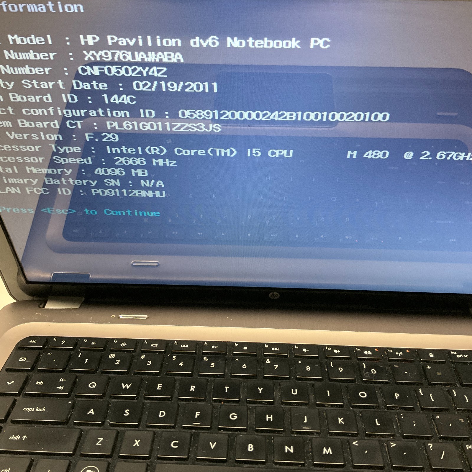 HP PAVILION DV6 Laptop Intel Core i5-M480 @ 2.67 GHz 4GB NO HDD/BATTERY