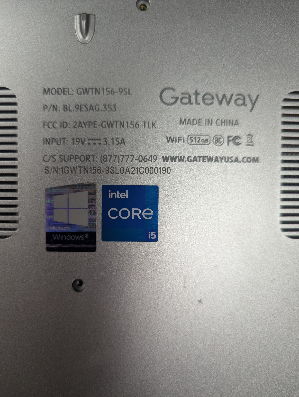 GATEWAY GWTN156-95L (P16031271) i5-1135G7 – 16GB NO SSD/OS/AC