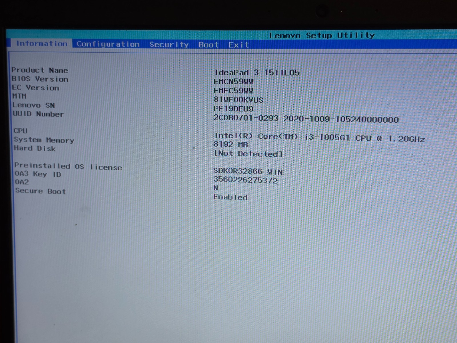 Lenovo Ideapad 3 10th Gen i3-1005G1 8GB 15.6″ Laptop – For parts Not Working