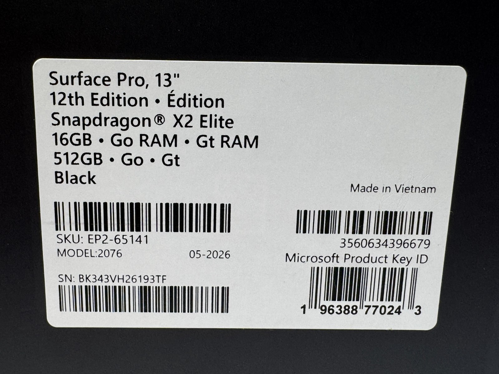 NEW SEALED Microsoft Surface Pro 13 12th Edition Snapdragon X2 Elite 16GB 512GB