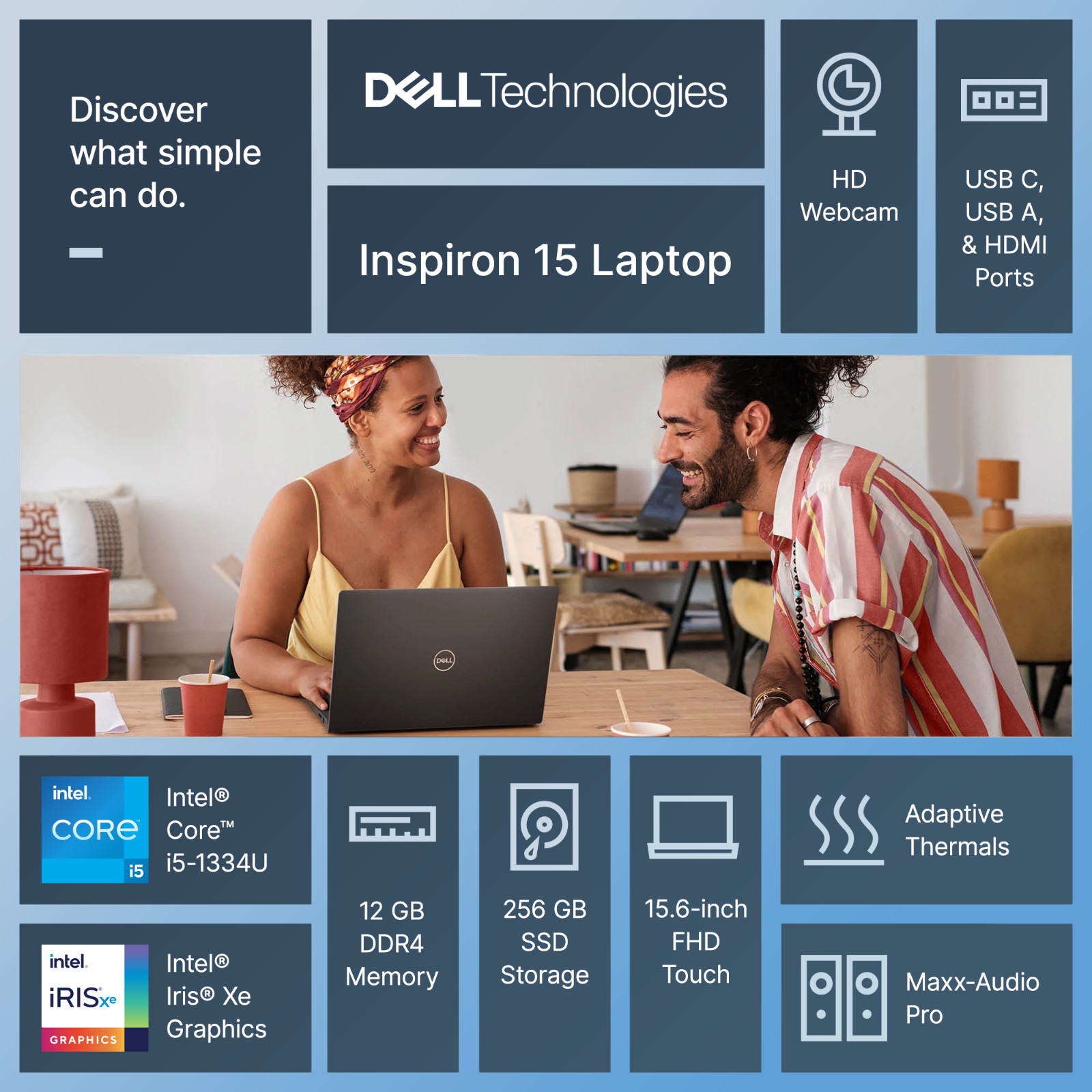 Dell Inspiron 15 Touch Laptop 10-Core Intel i5 Up to 4.6GHz, 12GB RAM 256GB SSD