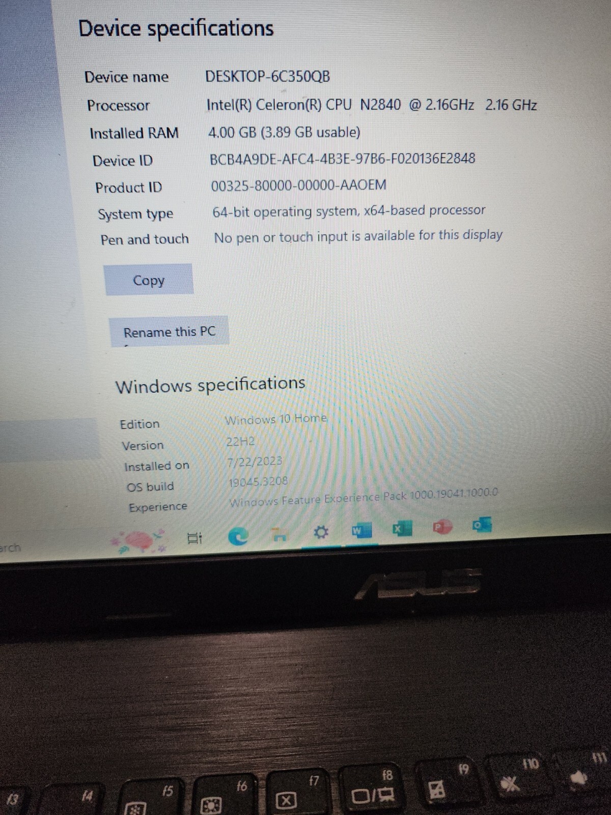 ASUS X551M Notebook PC Intel CPU N2840 2.16 GHz 4 GB Windows 10 Home & Office