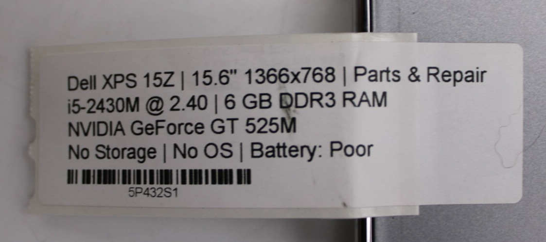 Dell 15Z i5-2430M@2.4GHz 6GB RAM NO Storage/OS *PARTS/REPAIR*READ*