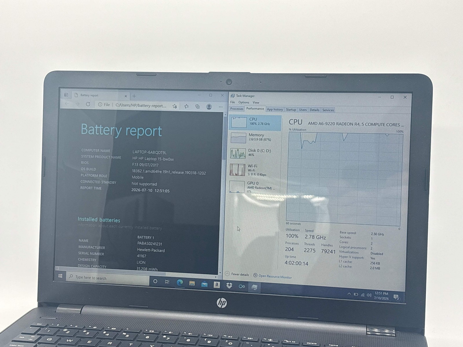 HP 15-bw011dx Black AMD A6-9220 4GB 500GB Laptop