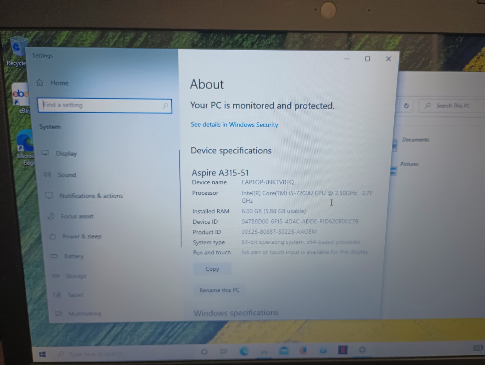 Acer Aspire 3 A315-51 15.6″ HD Laptop (Intel Core i5-7gen 2.5GHz, 6GB Ram, 1tb