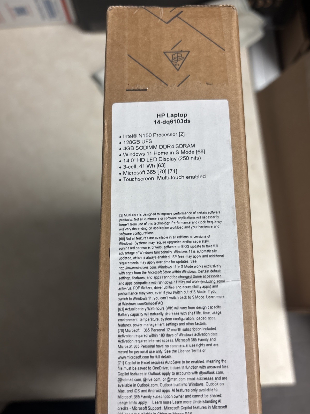 HP 14-dq6103ds 14″ Notebook, Intel N150, 4GB RAM, 128GB UFS, W11HS- BK1P0UA#ABA