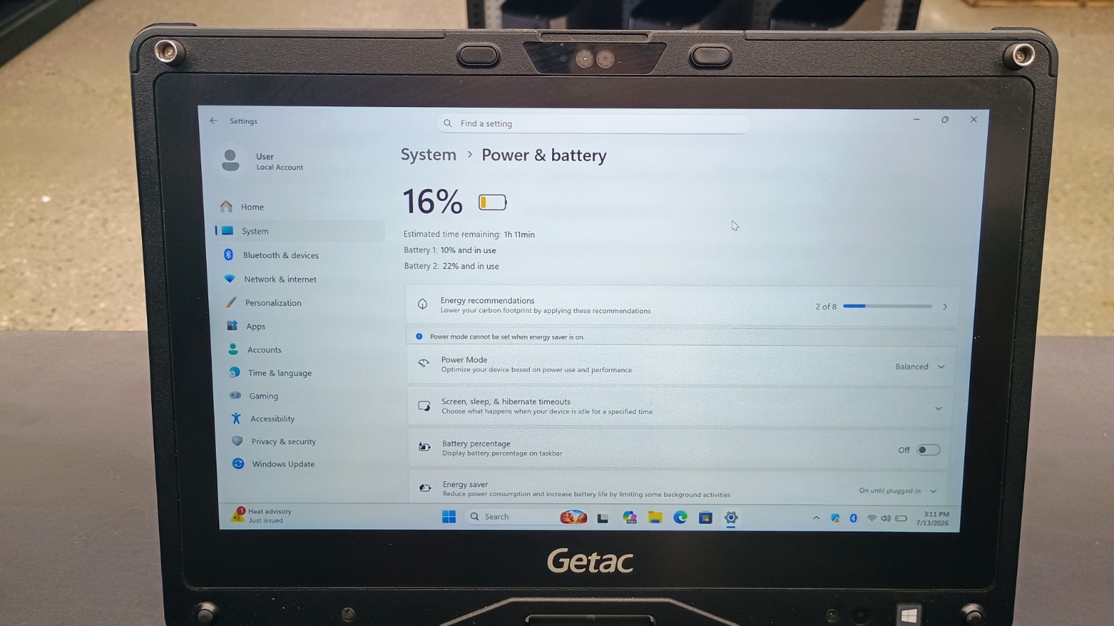 Getac V110G6 Quad Core i5-10210U 1.60GHz – 256GB SSD – 16GB – Win 11 Pro – Read