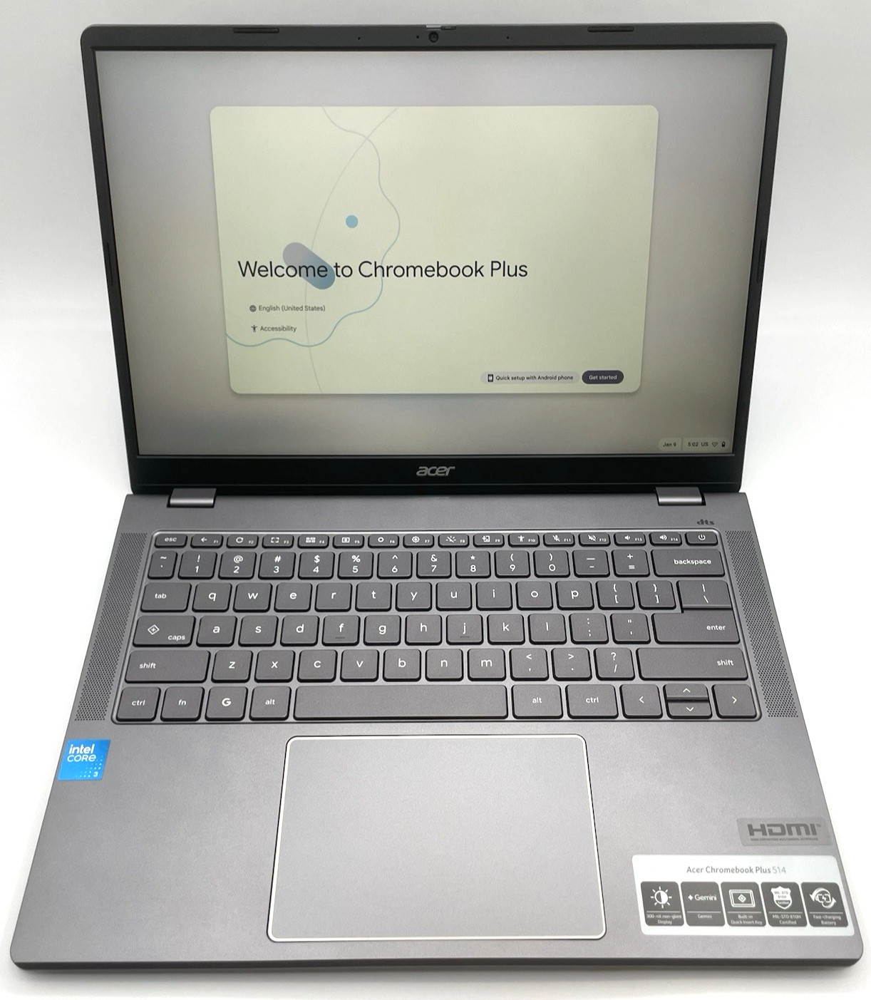 Acer Chromebook Plus 514 14″ Touch Core 3 N355 8GB 512GB SSD Gray-USED