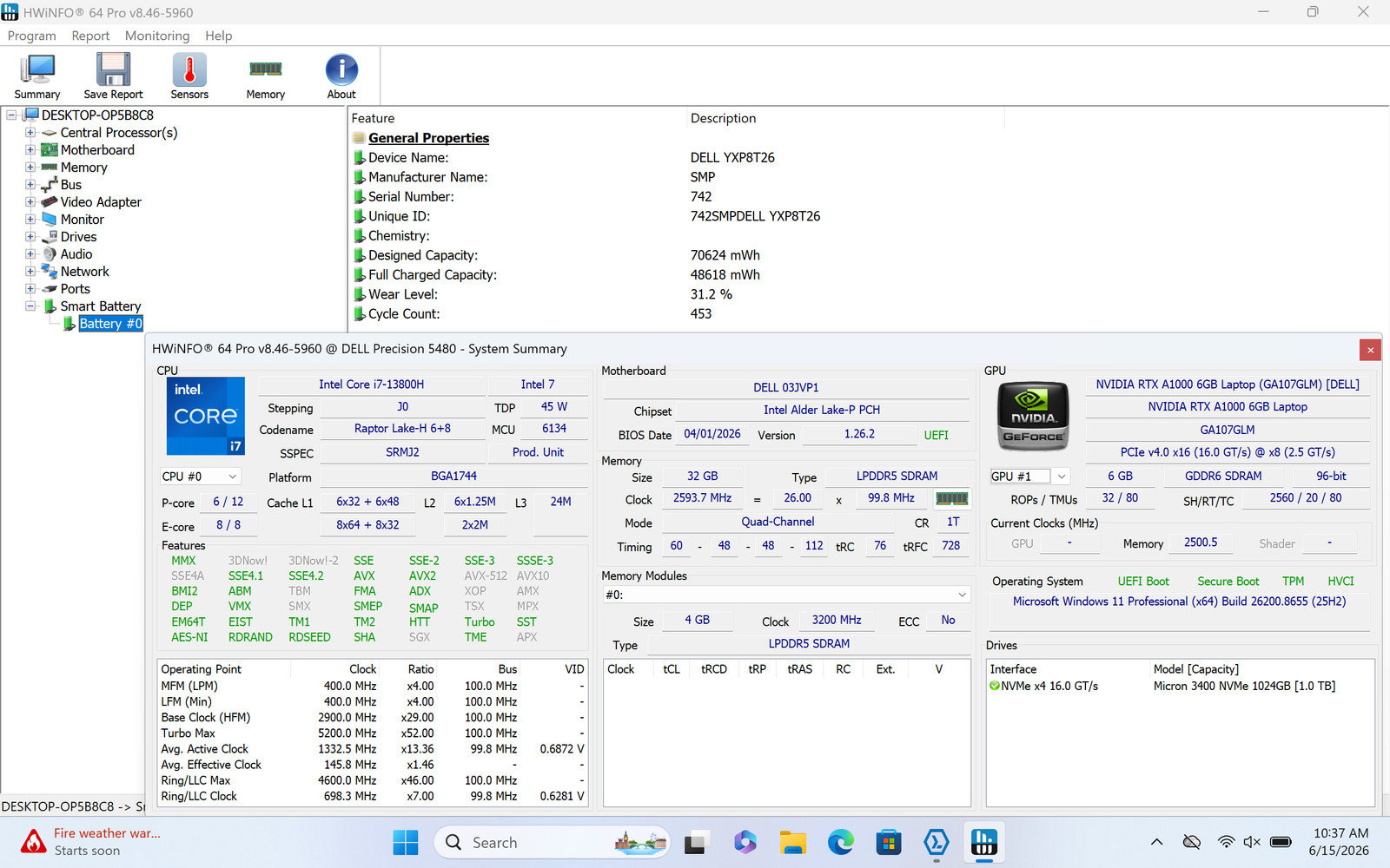 Dell Precision 5480 14″ Touch i7-13800H 32GB 1TB RTX A1000 W11P Warranty