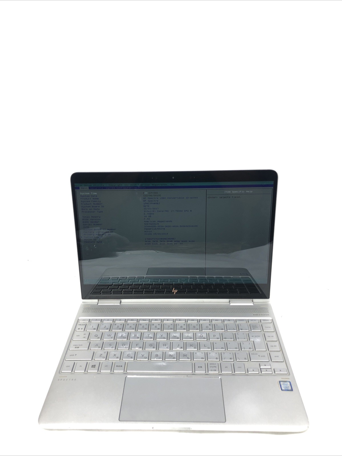 HP Spectre x360 13-ac0xx, Intel Core i7-7500U @2.70Ghz, 16GB RAM, NO SSD/OS,