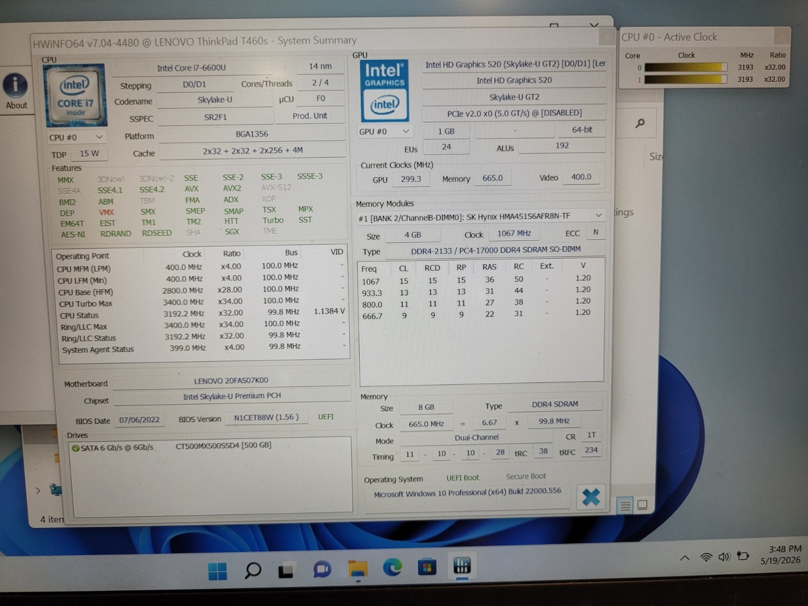 Lenovo ThinkPad T460s 14″ i7-6600u 2.6gh 8gb ram 500gb ssd w11p charger PC0BPN4M
