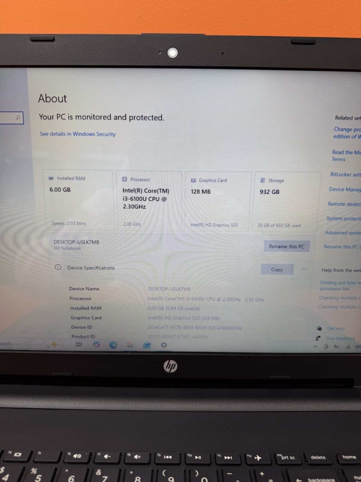 HP Touch Screen Laptop PC Intel I3-6100u CPU 1tb HDD 6gb RAM Model# 15-ay009dx