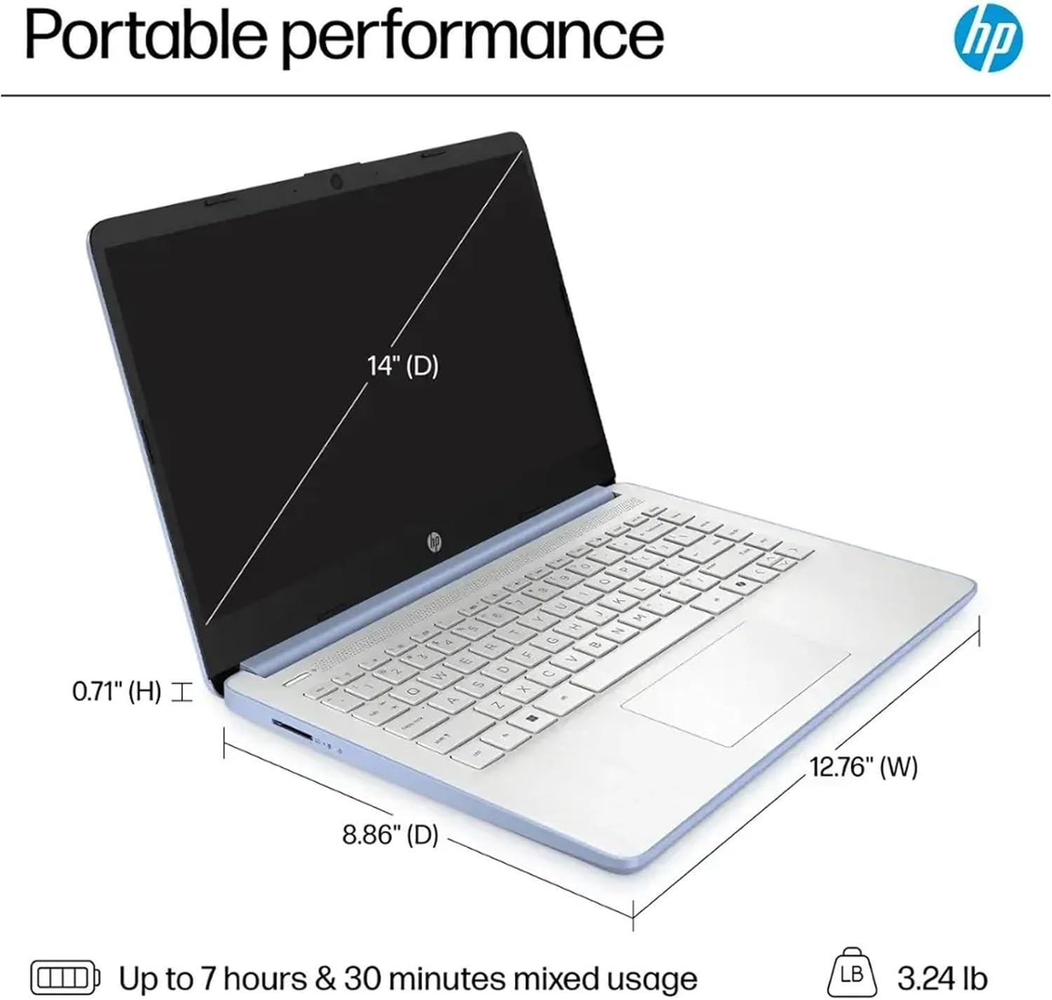 HP 14-dq6012dx 14″ Intel Processor N150 4 GB DDR4 128 GB UFS W11H Laptop, BL