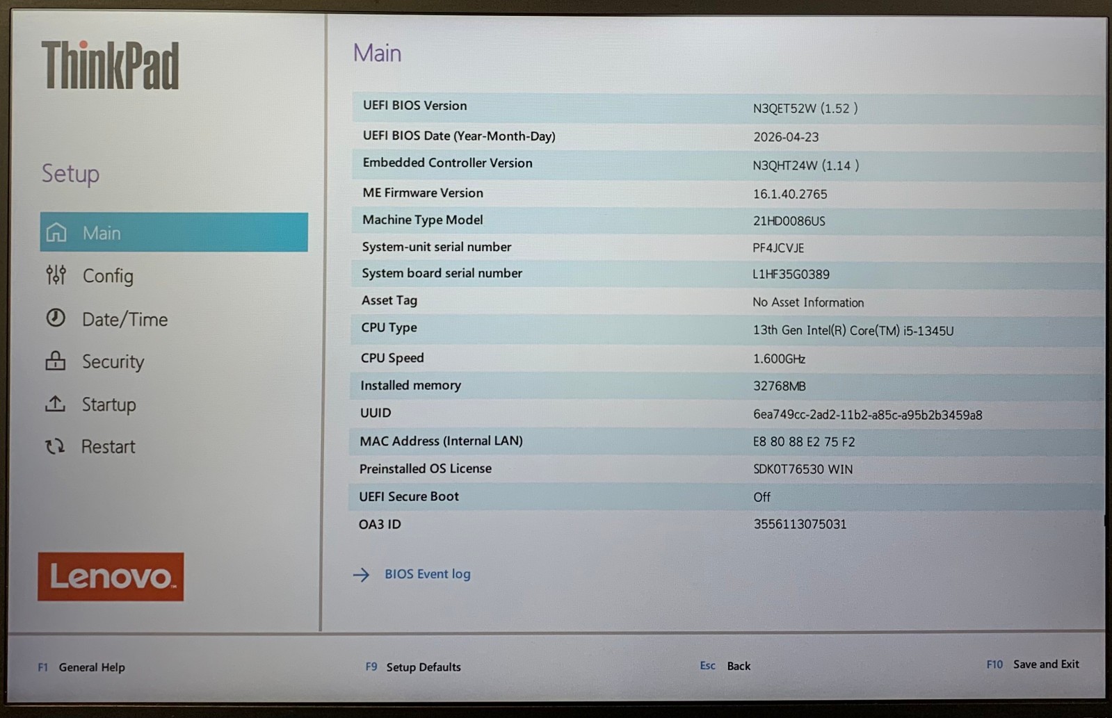 Lenovo ThinkPad T14 Gen 4 14″ Laptop i5-1345U 32GB RAM 256GB NVMe, As Is