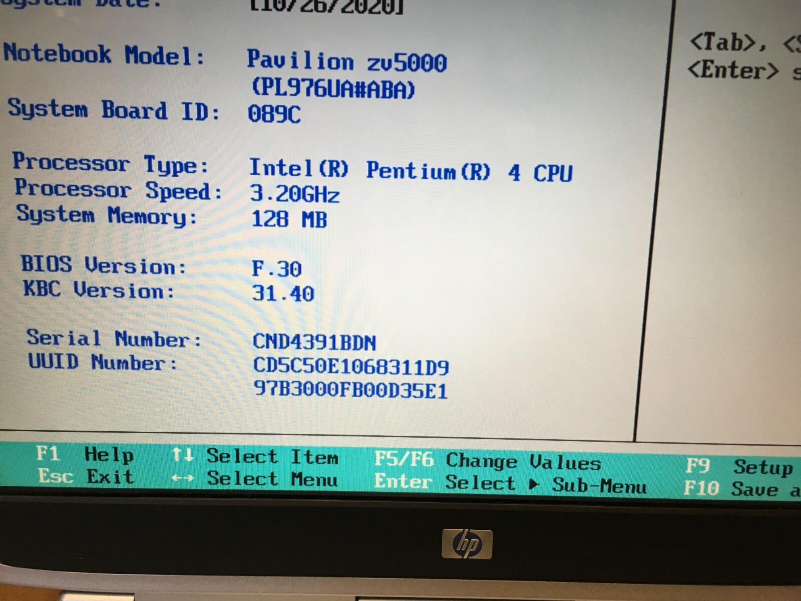 HP Pavilion ZV5000 (PP2200) Laptop P4 3.20GHz 256MB RAM, NO HDD, FOR PARTS ATI