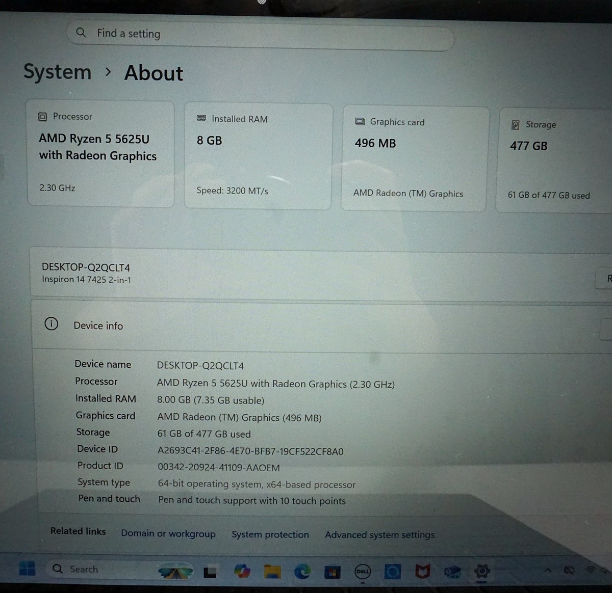 Dell Inspiron 7425 2-in-1 14″ FHD+ AMD Ryzen 5 5625U 2.3GHz 8GB RAM 512GB SSD
