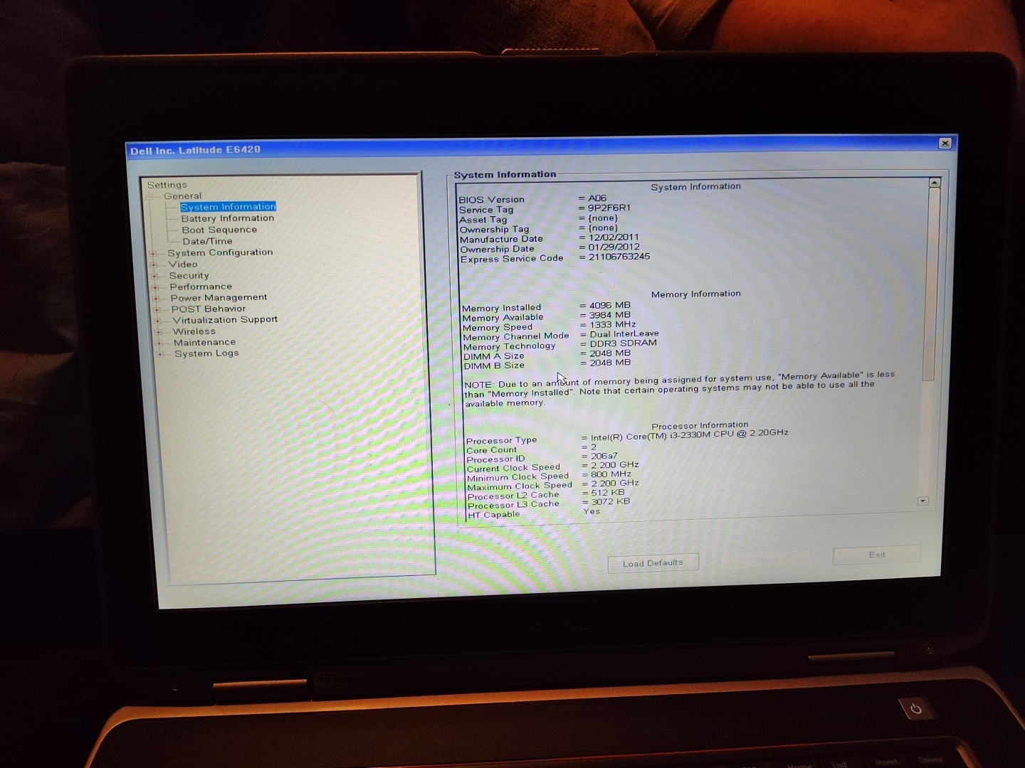 Dell Latitude E6420 Intel i3-2330M 2.2GHz 4 GB NO HDD & BATTERY