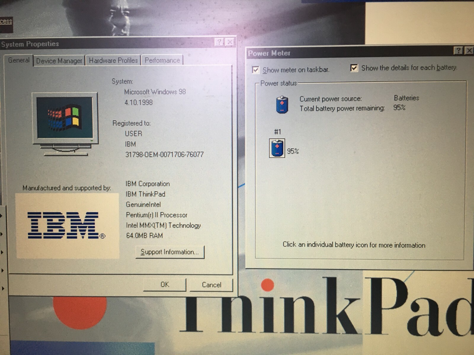 Vintage IBM Thinkpad 600 PENTIUM II 64MB Laptop Windows 98 SE 2645 OFFICE 97