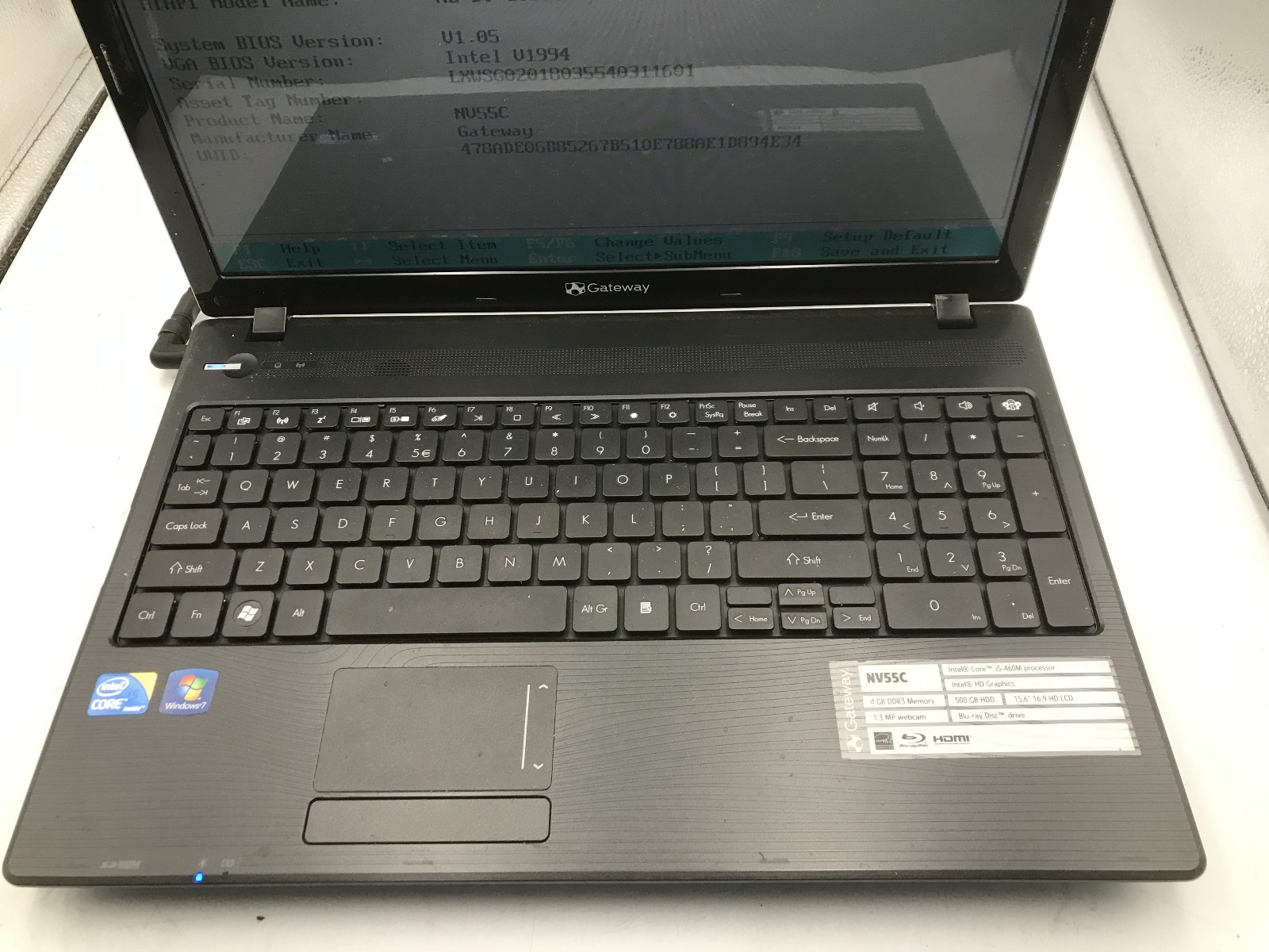 GATEWAY NV55C30U PEW91 – BOOTS TO BIOS – INTEL I5 460M – 2GB RAM – READ DESC -BB