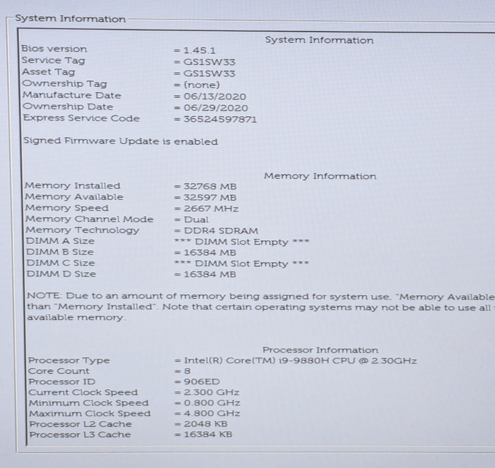 Dell Precision 7540 15.6″ i9-9880H 2.30GHz 32GB 512GB SSD W11P RTX 3000 GS1SW33