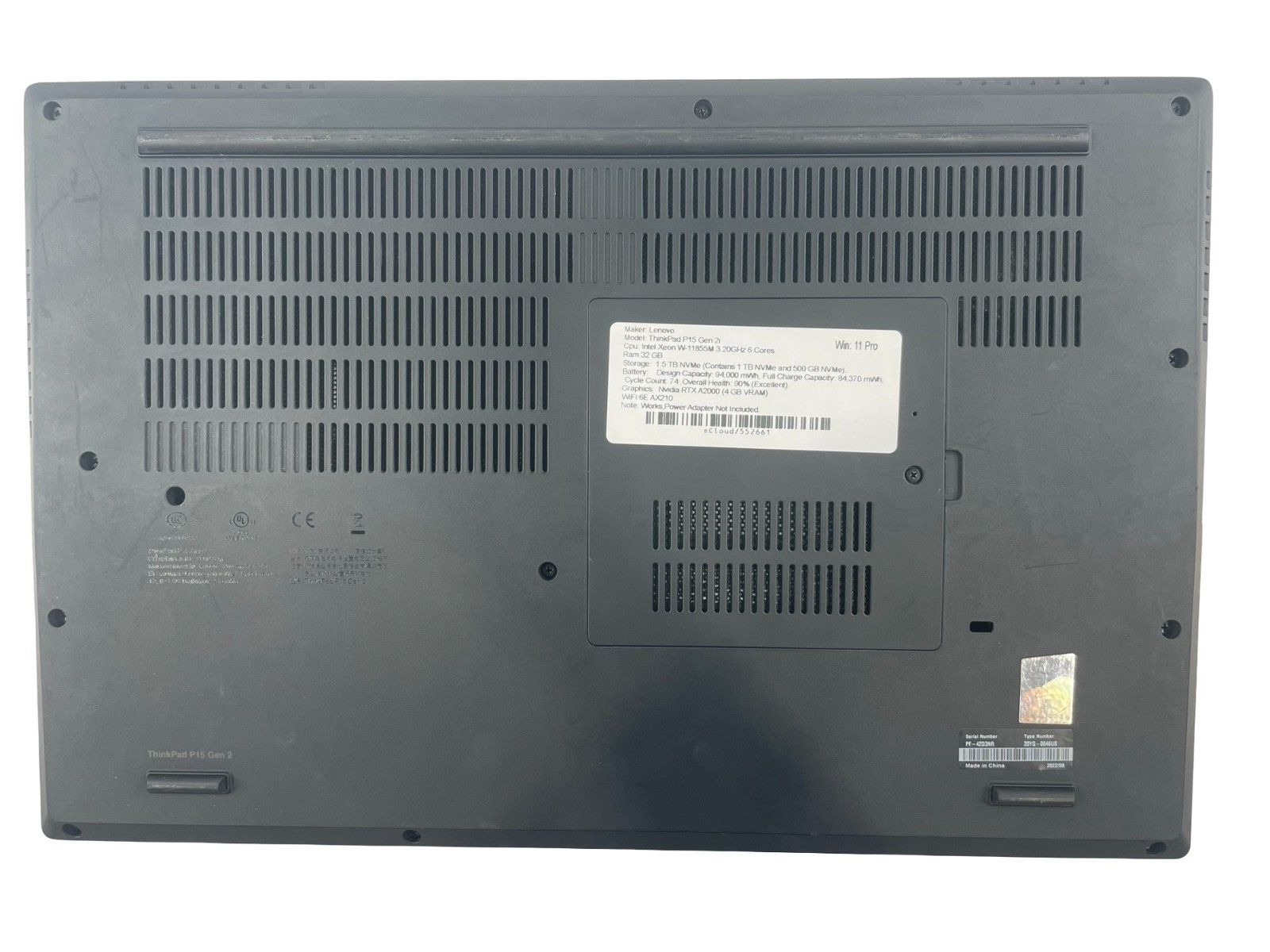 Lenovo ThinkPad P15 Gen 2i, Xeon W-11855M 32GB RAM 1.5TB NVMe W. 11P Ext. Bttry