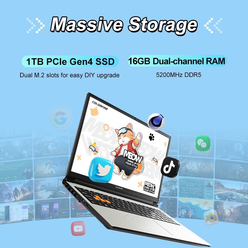 COLORFIRE MEOW R16 Pro Gaming Laptop, AMD Ryzen 7 8745HX, GeForce RTX 5060 GPU