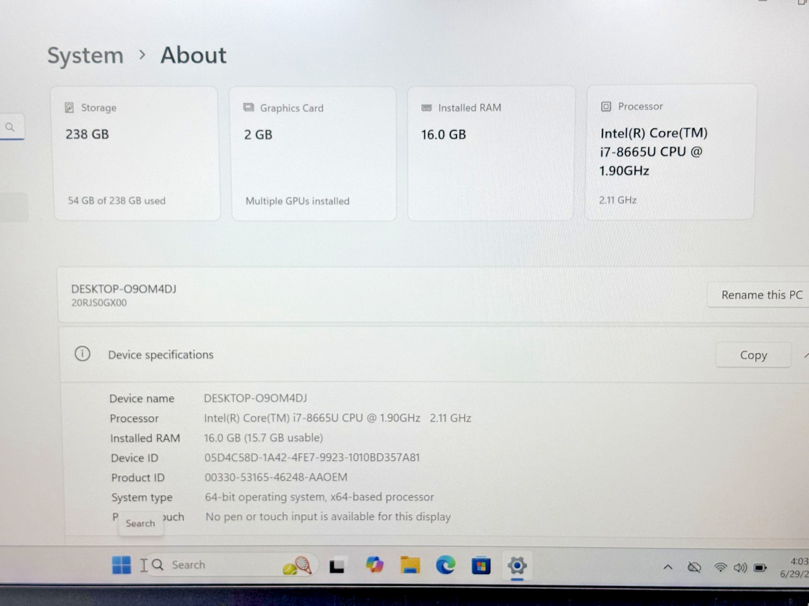 Lenovo ThinkPad P43s Intel i7-8th Gen 1.90GHz 16GB RAM 256GB SSD Windows 11 Pro*