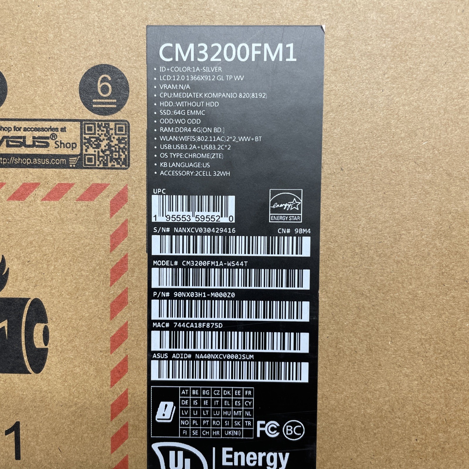 ASUS CM3200FM1A-WS44T 12″ WUXGA Touchscreen MediaTek 8192 2.2GHz Qualcomm NEW