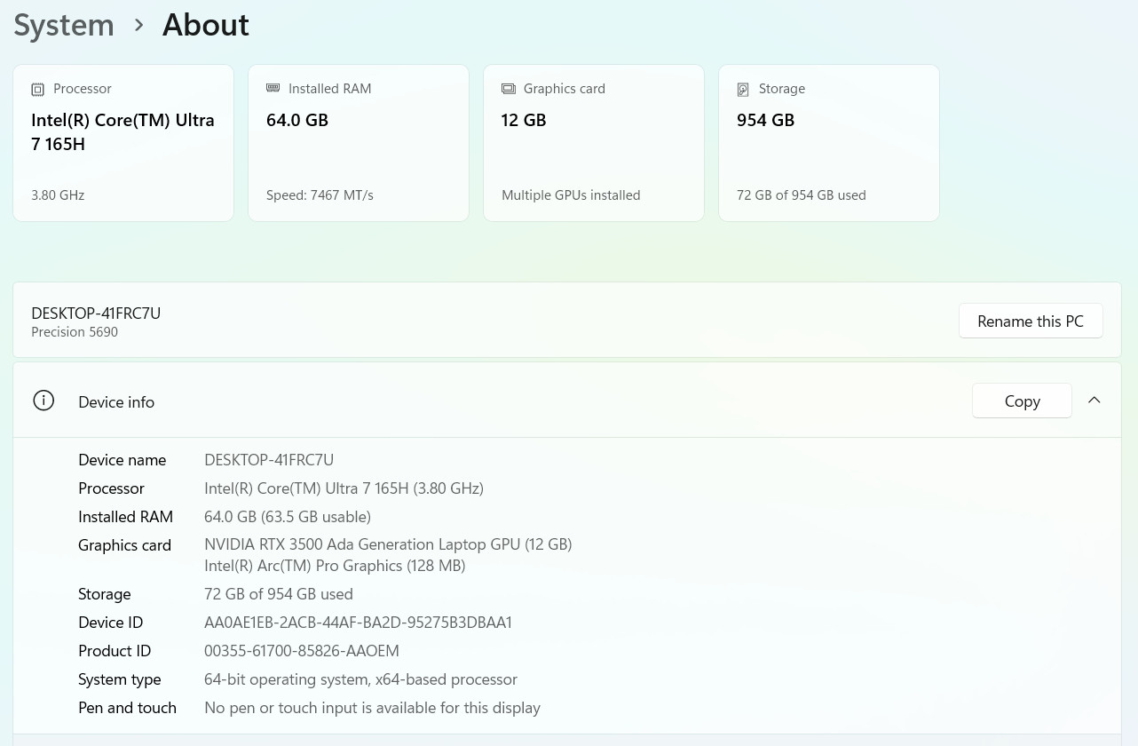Dell Precision 5690 | Intel Core Ultra 7 165H | 64GB RAM | 1TB NVMe | RTX 3500