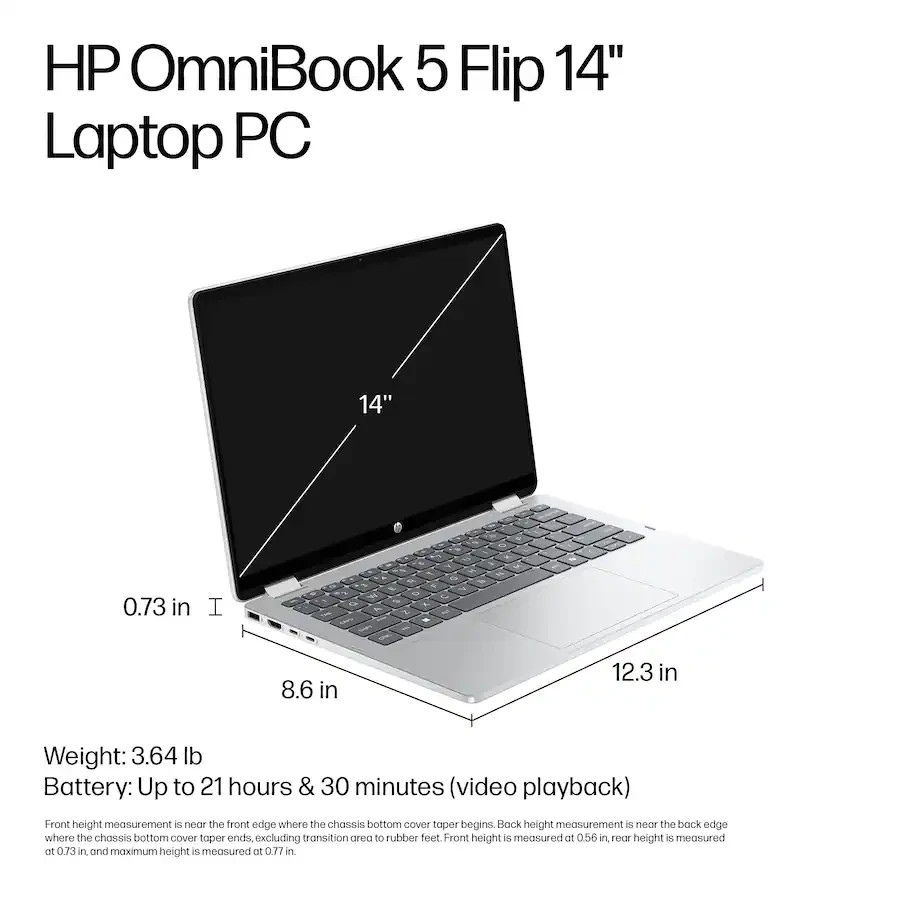 HP OmniBook 5 Flip TOUCHSCREEN 14-FP0013DX 14″2K INTEL CORE 5 120U 8GB 512GB SSD