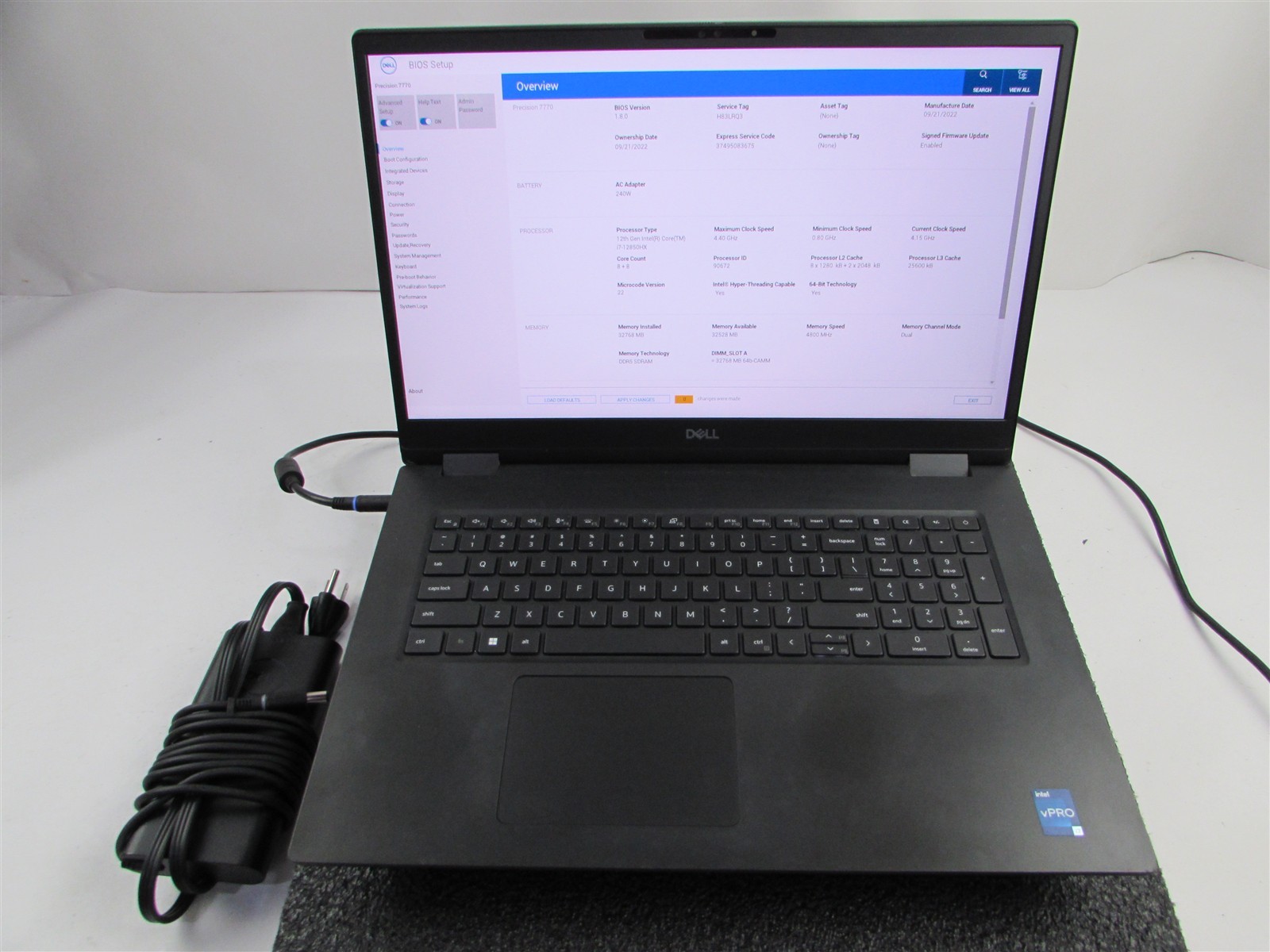 DELL PRECISION 7770 FHD I7-12850HX 512GB 32GB RAM RTX A3000 WIN 11 PRO NO BATT