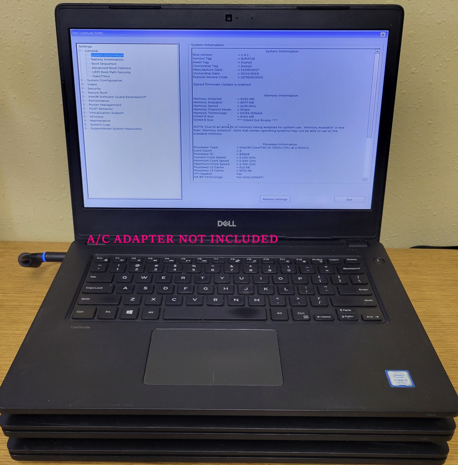 (Lot of 3)Dell Latitude 3480 i5/i7-7th Gen 2.5/2.6/2.7GHz 8GB DDR4 No OS/HDD/SSD