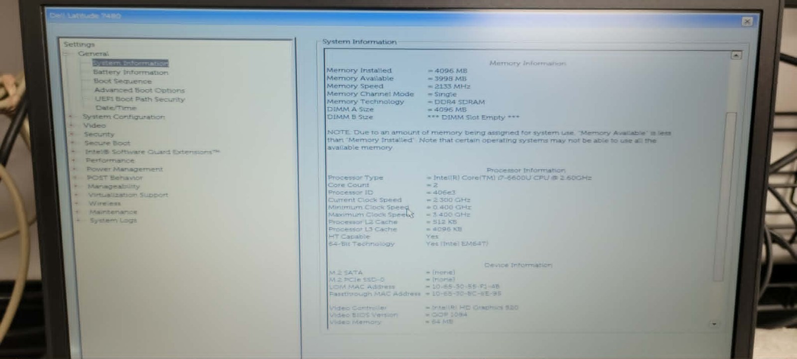 Dell Latitude 7480 i7-6600u @ 2.60GHz No SSD/OS 4GB RAM Laptop