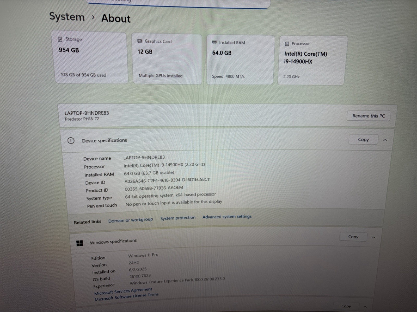 Acer Predator Helios 18 18in i9-14900HX RTX 4080 64GB 1TB SSD W11 Pro