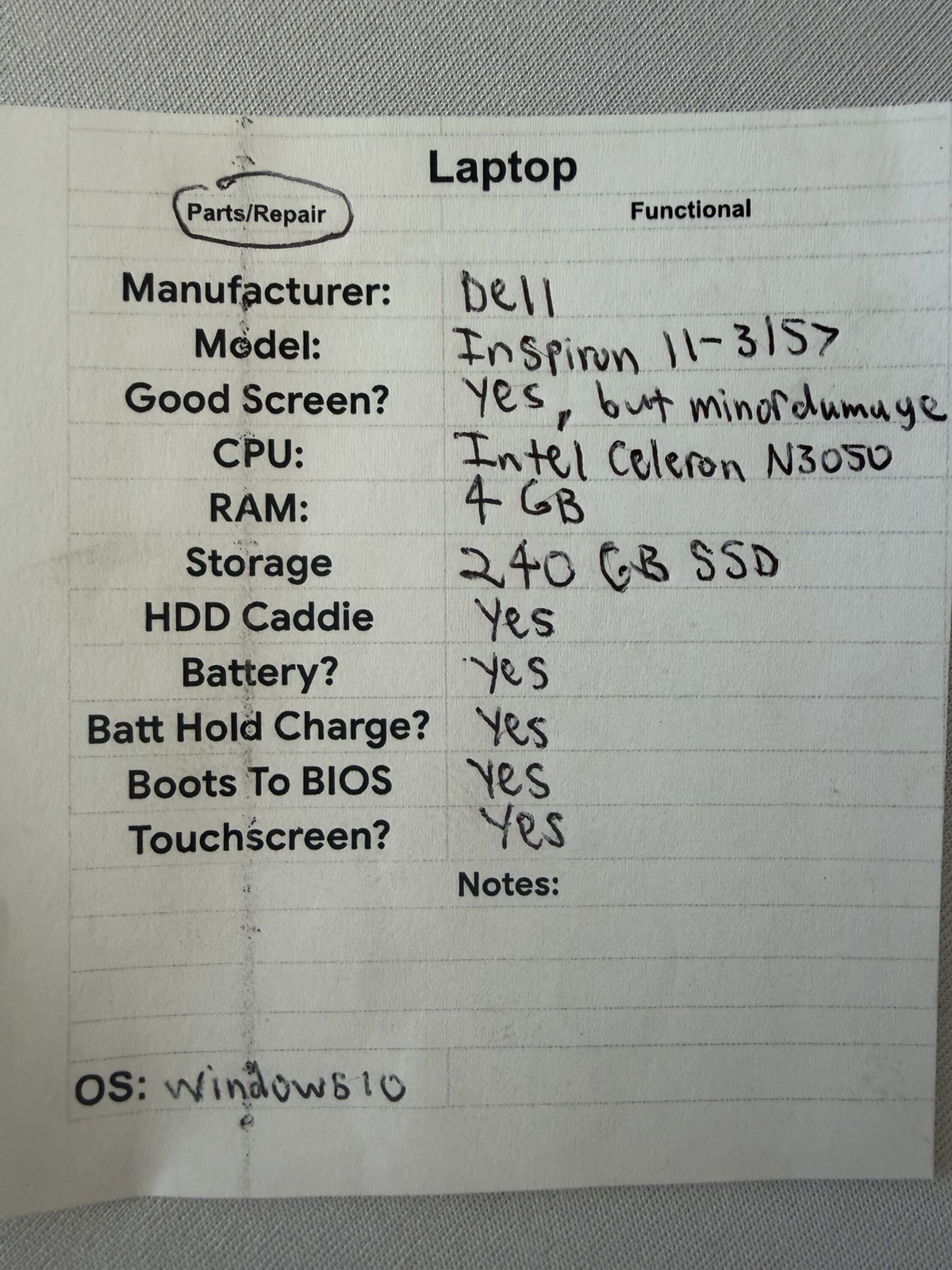 Dell Inspiron 11-3157 Laptop – Intel Celeron N3050 – RAM 4 GB – Read Des