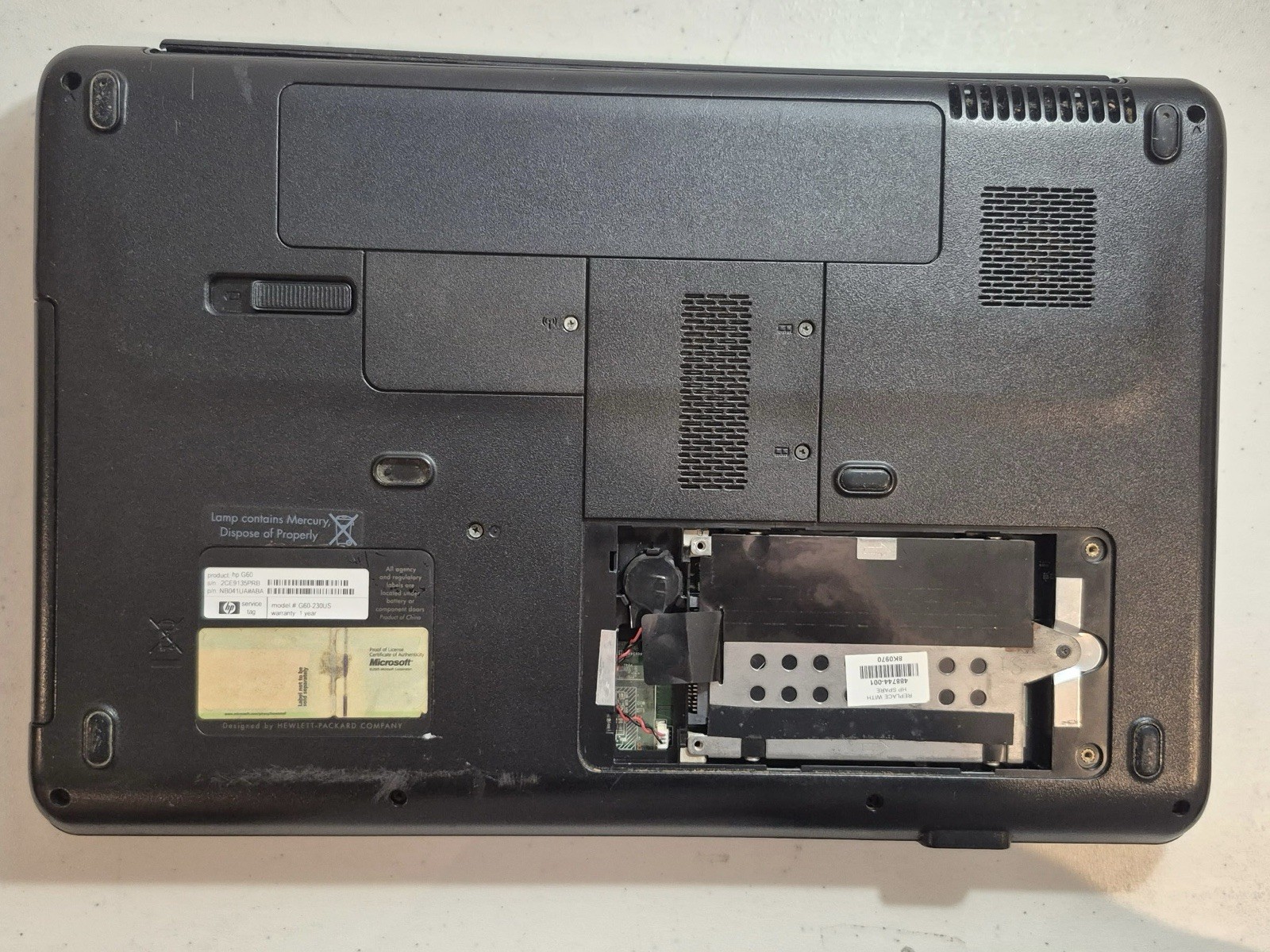 HP G60-230US 16 Laptop Pentium T4200 3GB RAM DVD + Extra Battery Untested As-Is